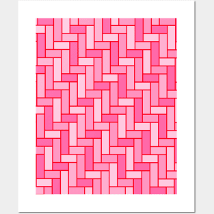 Geometric Tiles in Pink with Red Outline Posters and Art